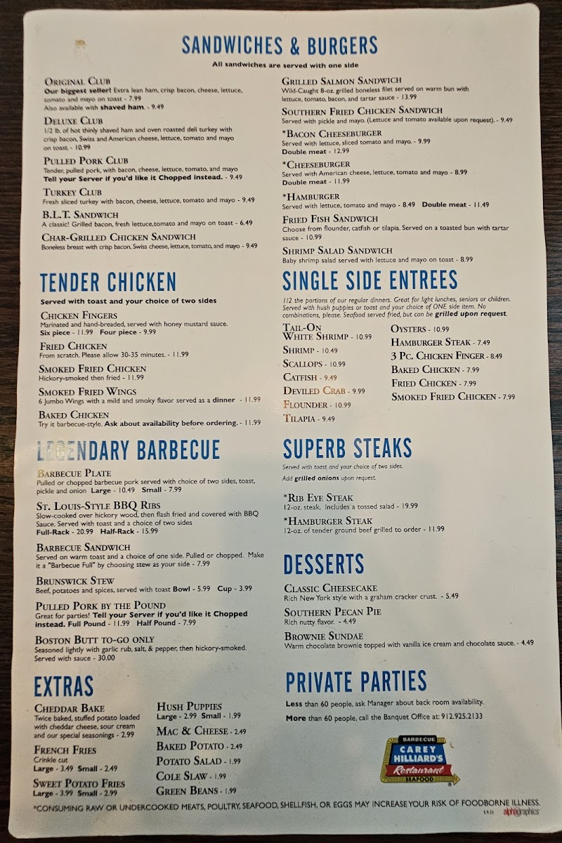 Carey Hilliard's Restaurant Menu - Image 4