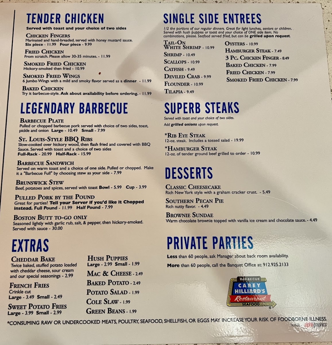 Carey Hilliard's Restaurant Menu - Image 6